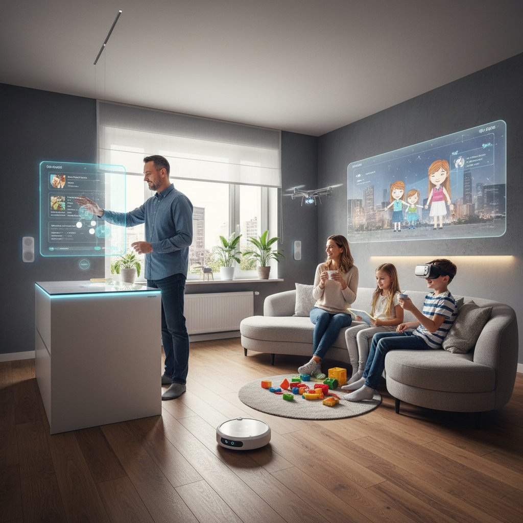 Polska rodzina korzystająca z inteligentnego domu, AI w życiu codziennym