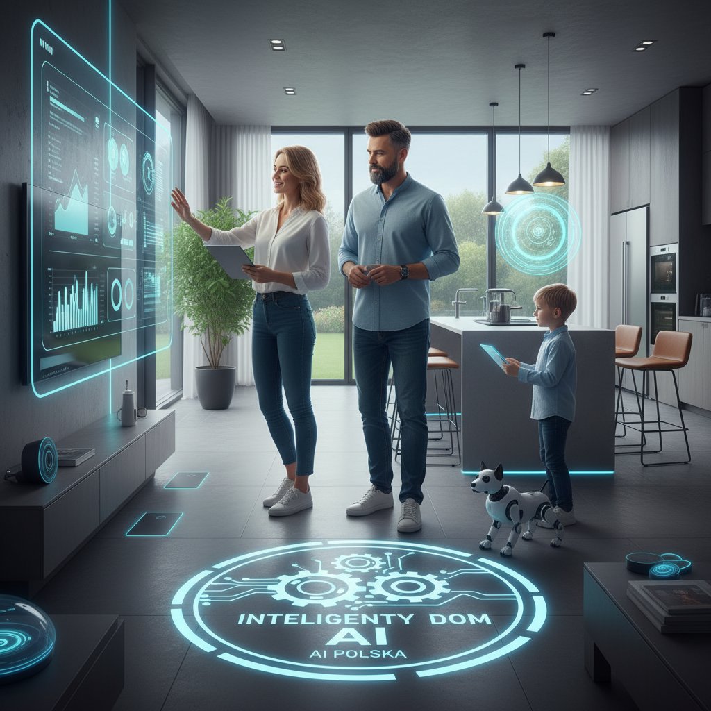 Polska rodzina korzystająca z inteligentnych urządzeń domowych – AI społeczeństwo wpływ na codzienność