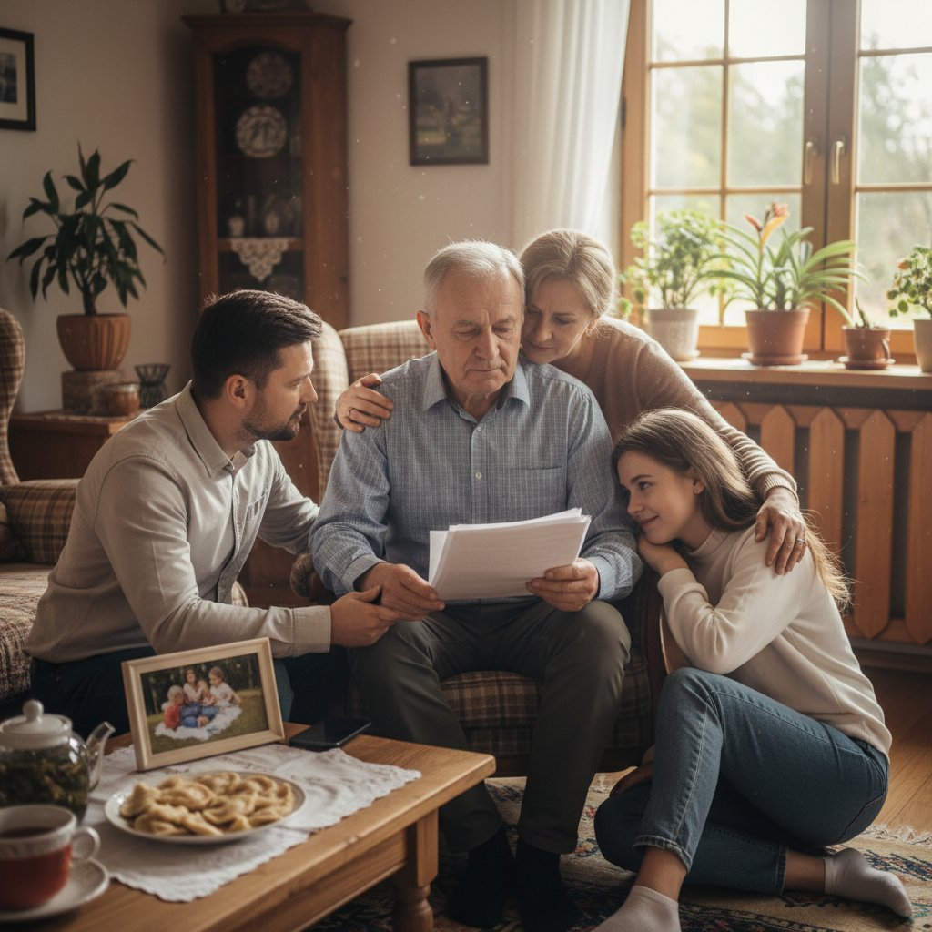 Rodzina wspierająca mężczyznę po diagnozie raka prostaty w domowym otoczeniu