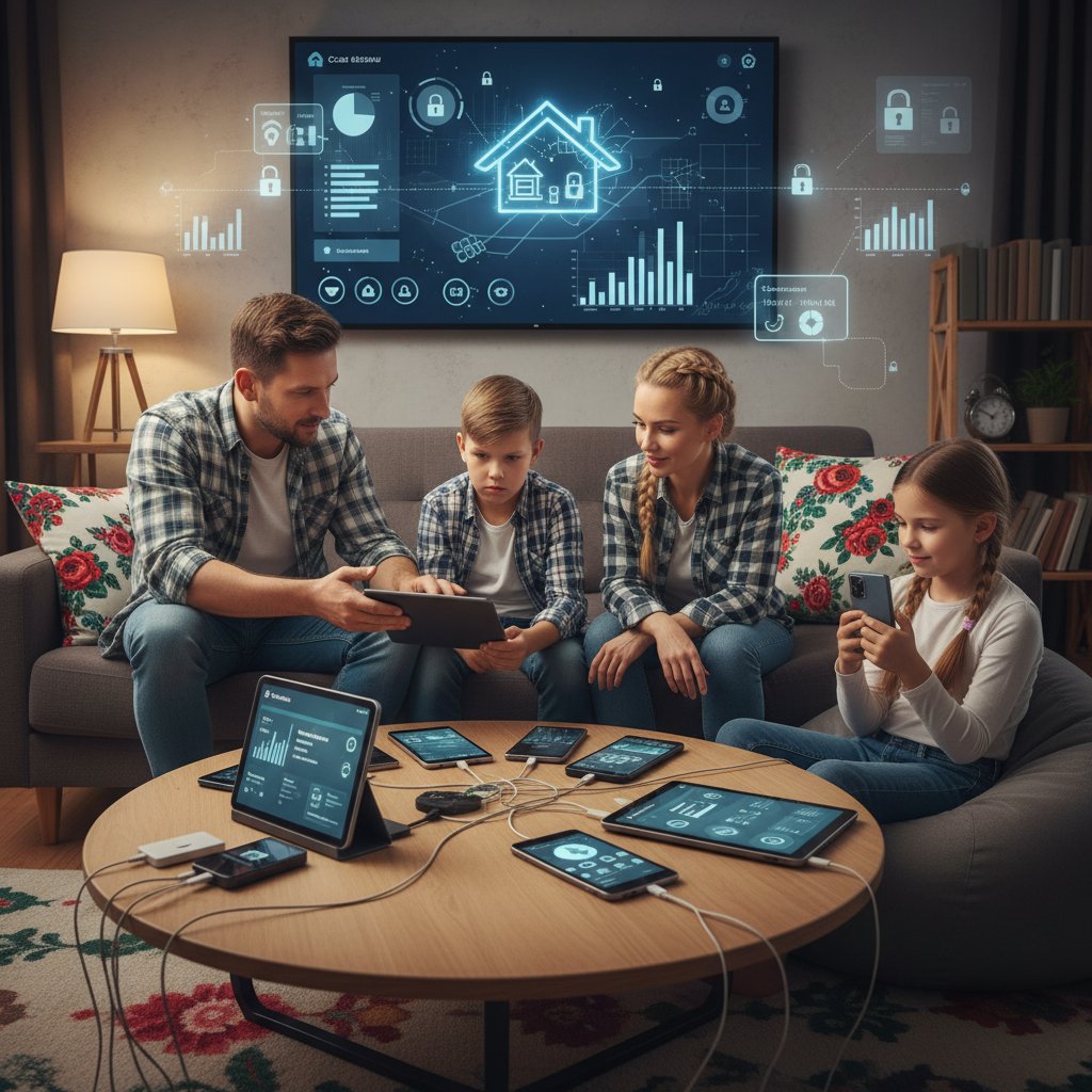 Statystyki użycia aplikacji do kontroli rodzicielskiej w Polsce, rodzina korzystająca z różnych urządzeń