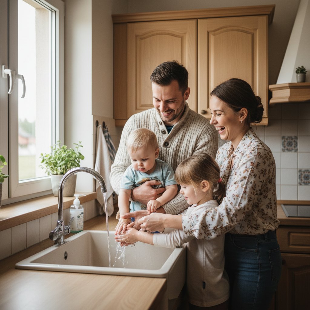 Rodzina myjąca ręce – profilaktyka zakażenia lamblią