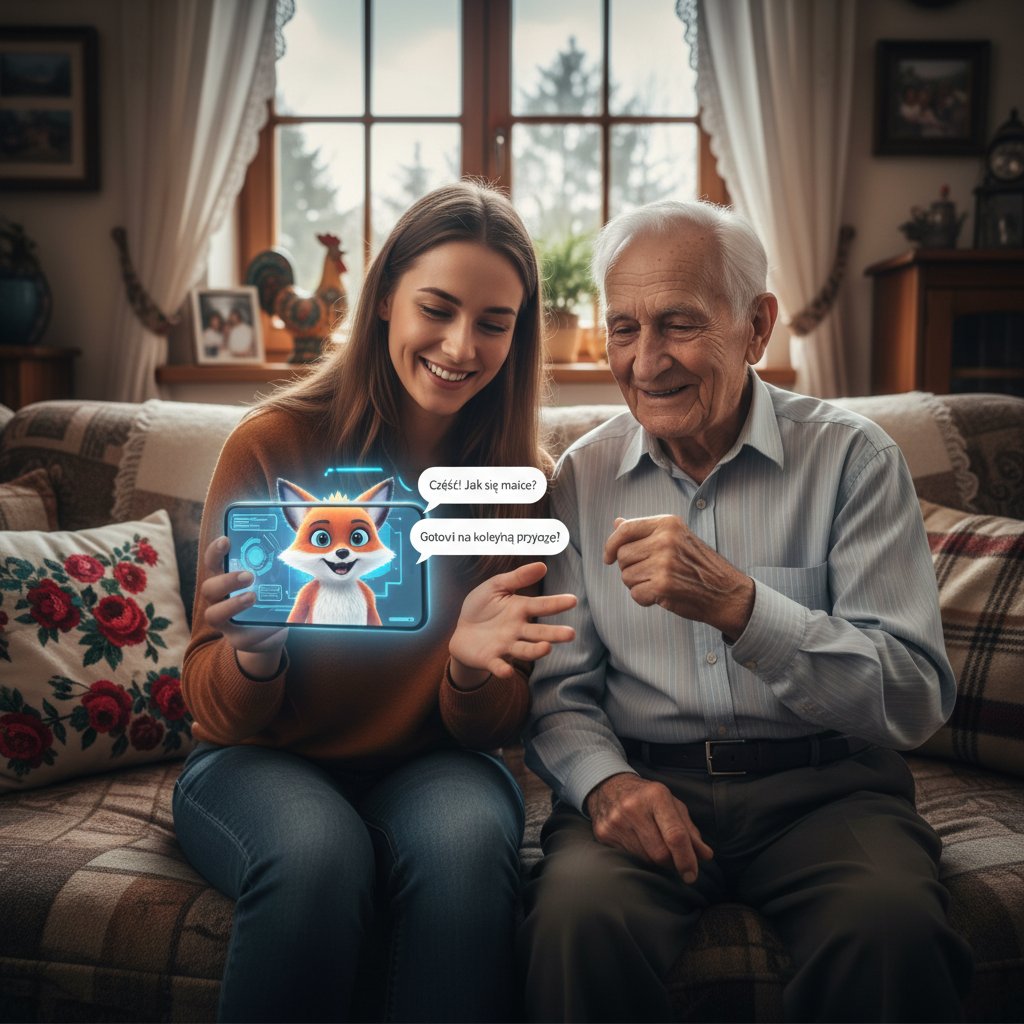 Relacje społeczne – młodzi i seniorzy rozmawiający z AI w domowym otoczeniu