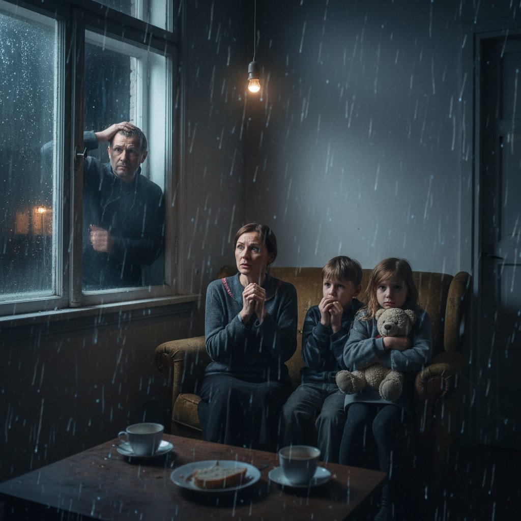 Rodzina czekająca w napięciu na przyjazd karetki nocą, słowa kluczowe: szybka pomoc lekarska, czekanie, rodzina, noc