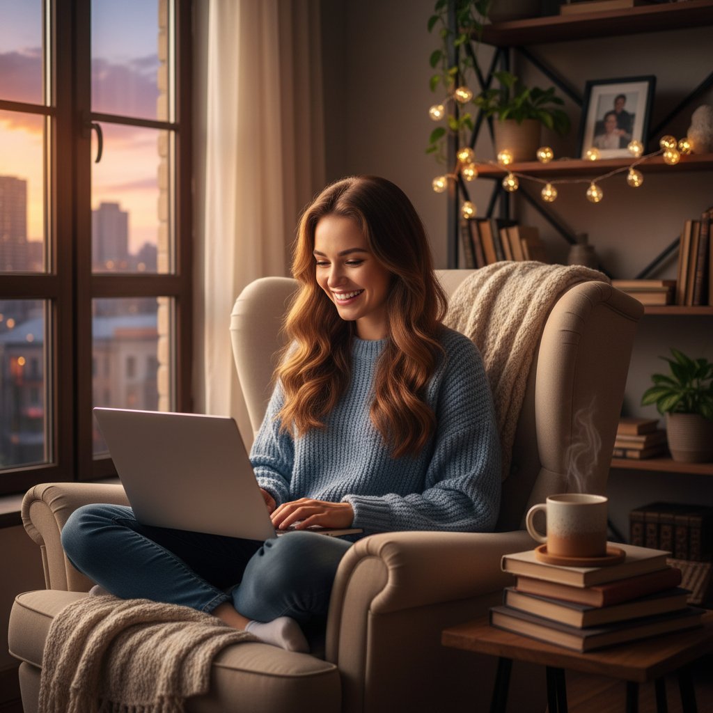 Szczęśliwa uczennica po udanych korepetycjach online