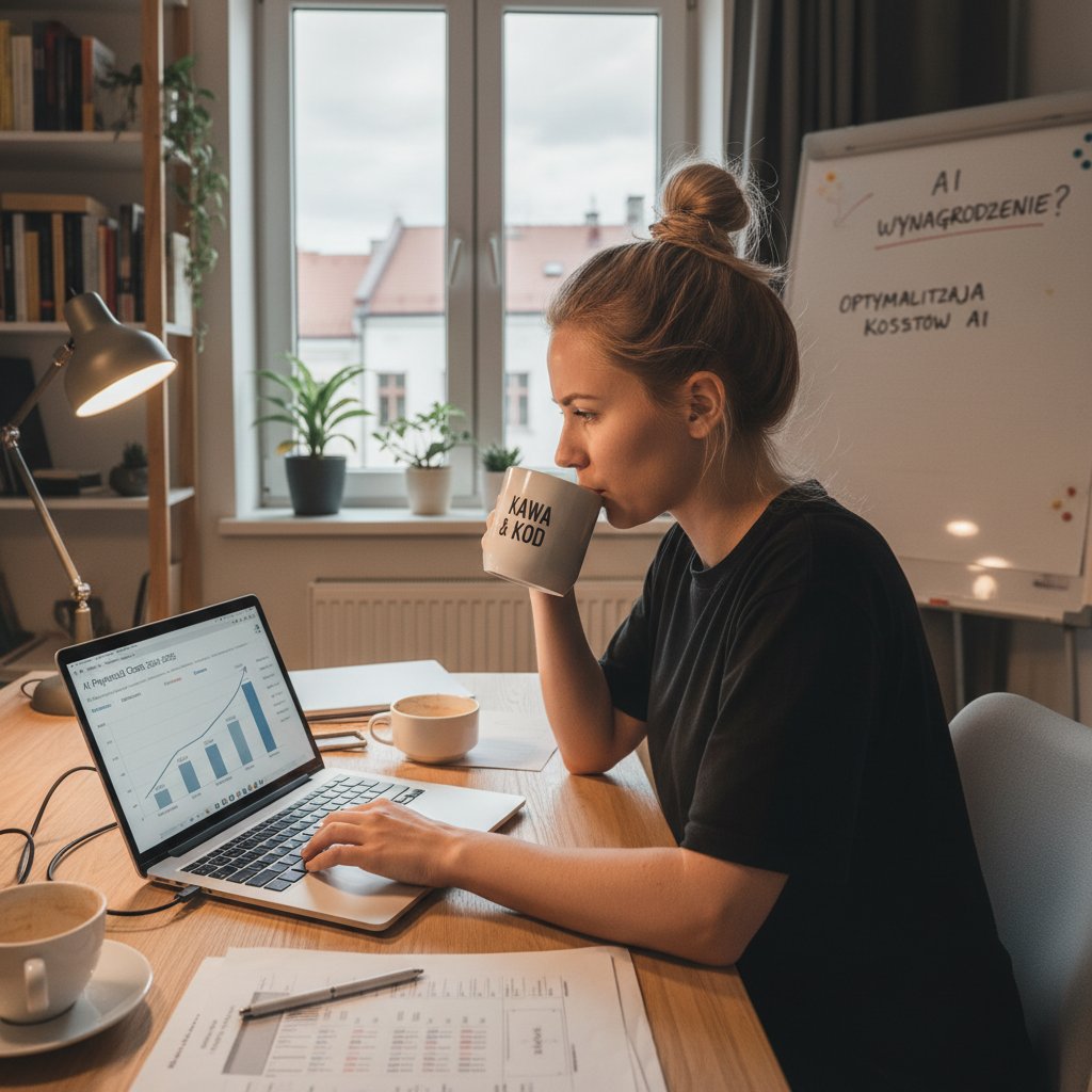 Polski freelancer przeglądający rosnące koszty AI na laptopie