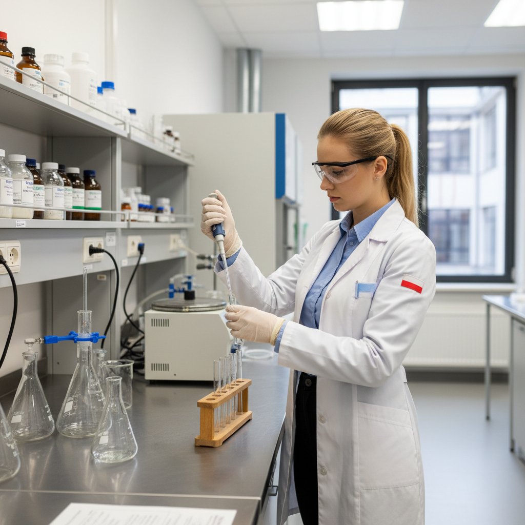 Polski absolwent chemii na stażu w laboratorium