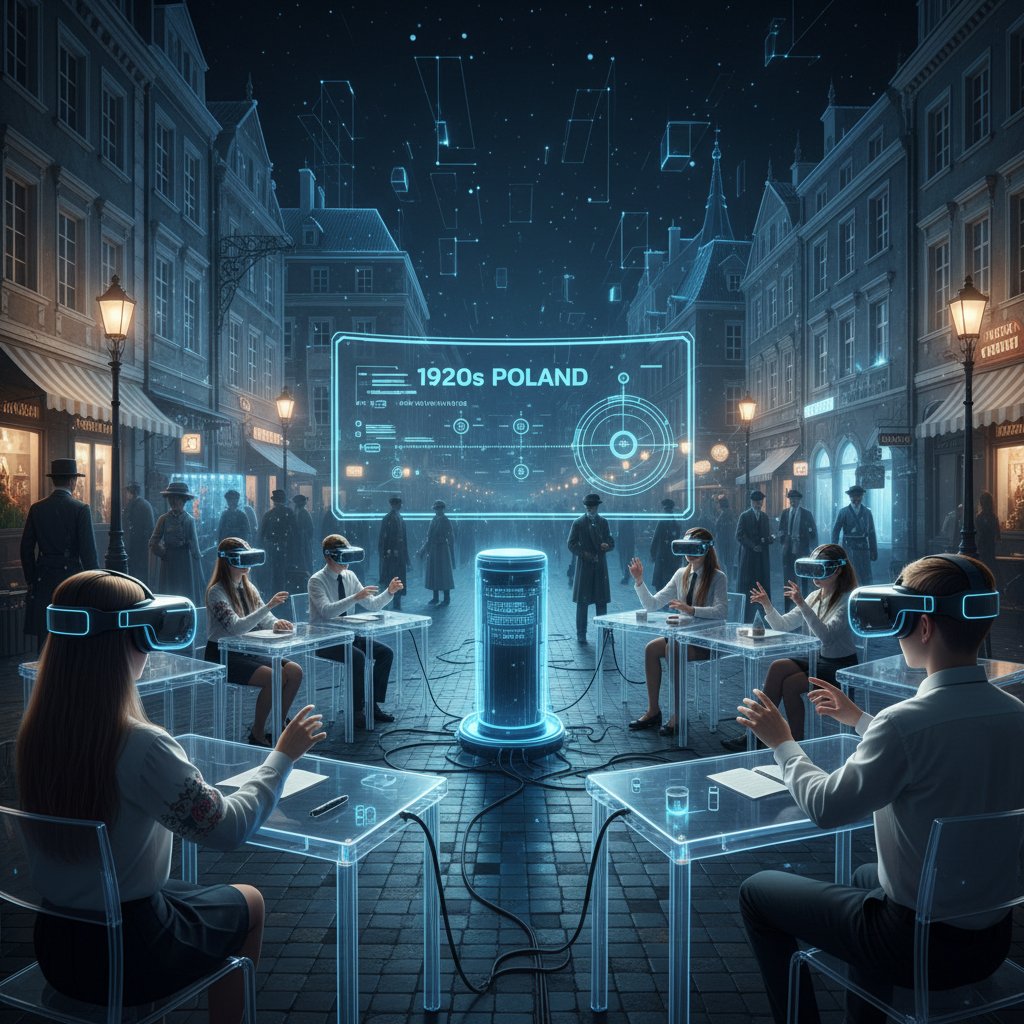 Polska klasa licealna korzystająca z gogli VR podczas lekcji historii nowożytnej