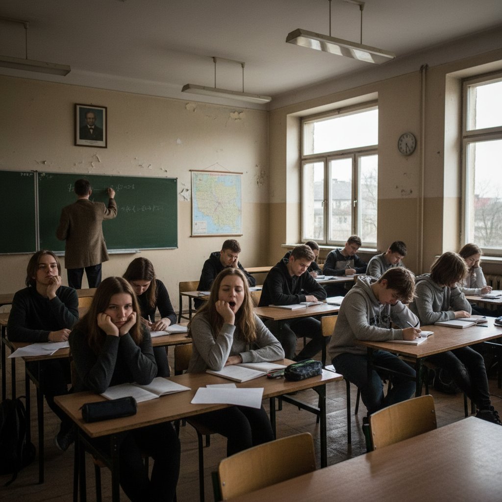 Uczniowie znudzeni lekcją historii w polskiej klasie, brak zaangażowania