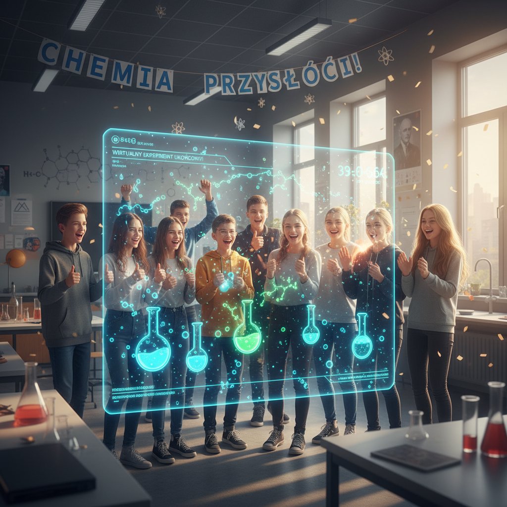 Uczniowie cieszący się z wyników eksperymentu online