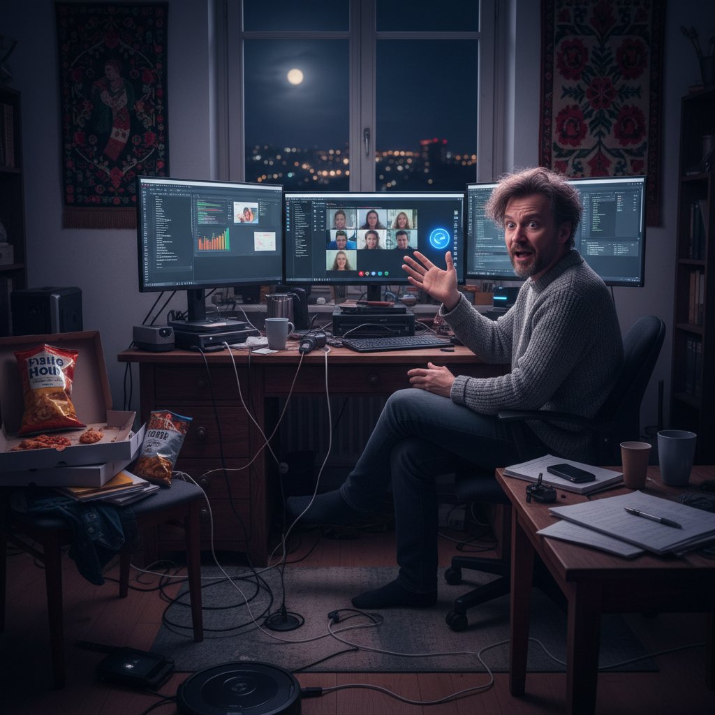 Osoba w domowym biurze podczas emocjonującej wideorozmowy