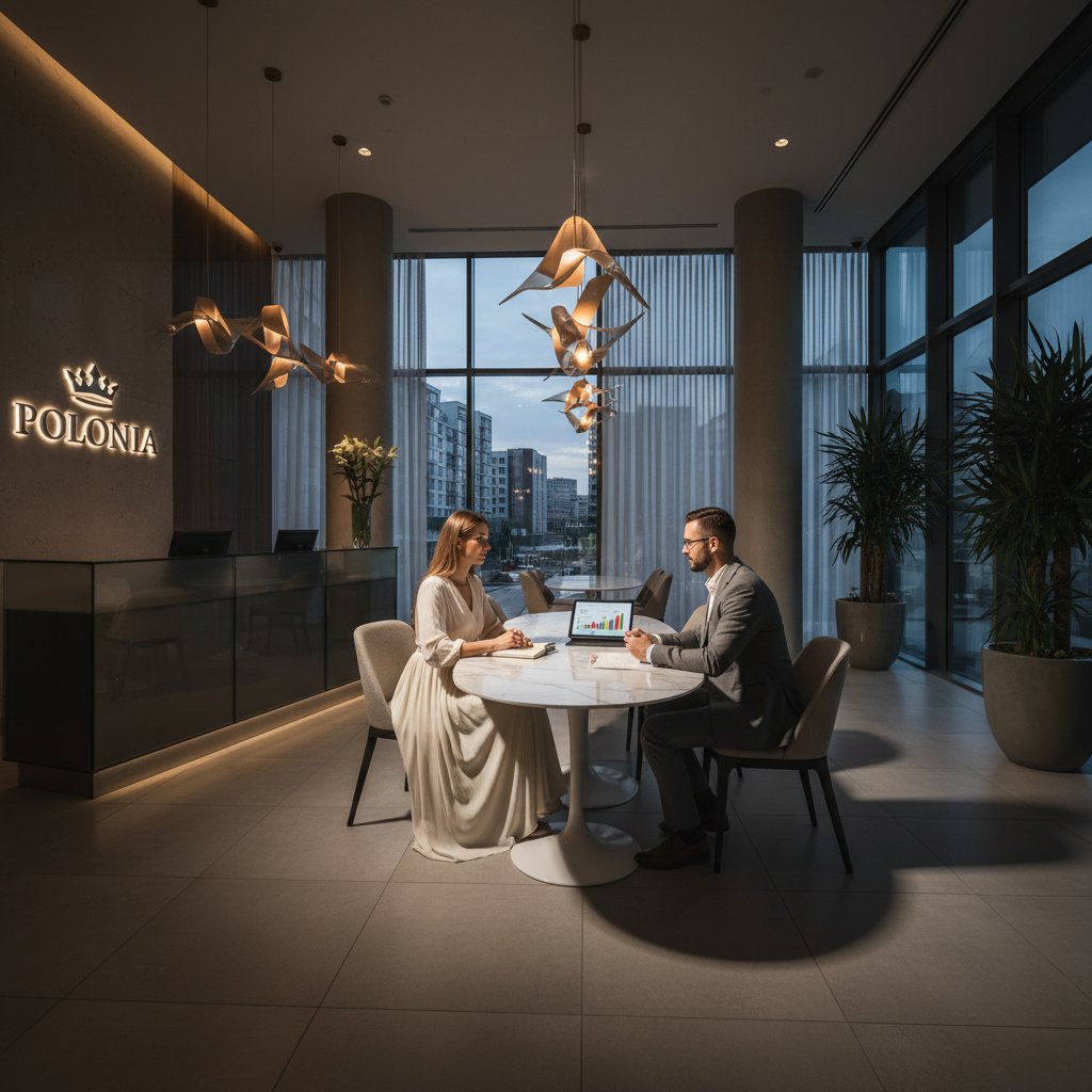 Recepcja hotelowa z dietetykiem udzielającym porady klientowi, światło dramatyczne, atmosfera profesjonalizmu, lobby hotelowe, konsultacja dietetyczna