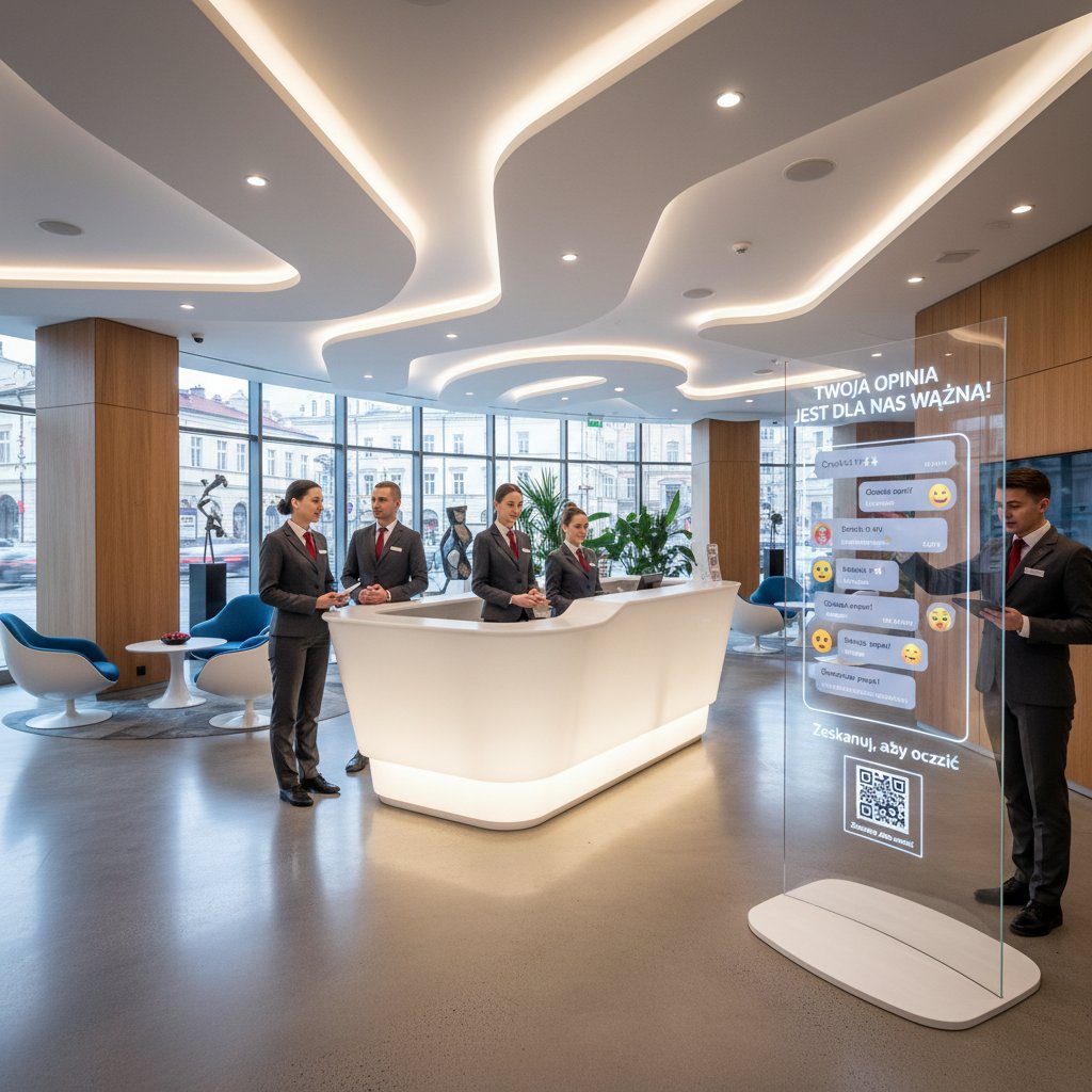 Obsługa hotelu śledzi wyniki ankiety z chatbotu w czasie rzeczywistym
