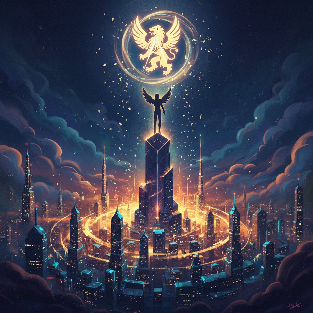 Polski ilustrator kończący pracę nad cyfrową ilustracją nocą, światła miasta w tle, atmosfera osiągnięcia