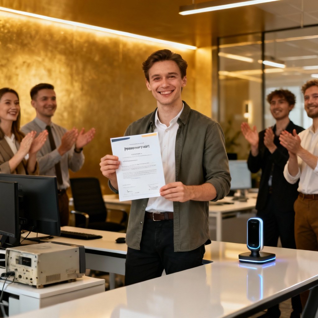 Polski specjalista IT podczas pracy w biurze, symbol sukcesu po zmianie branży