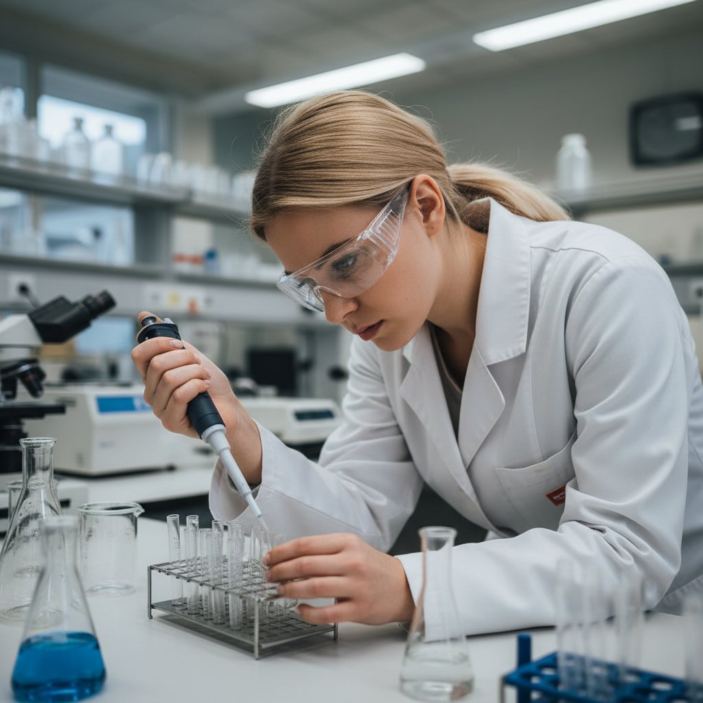 Diagnostka pipetująca próbkę do badania białka całkowitego