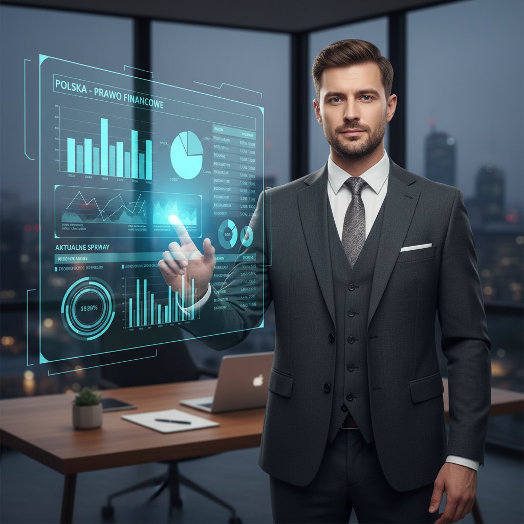 Prawnik z Warszawy analizujący cyfrowy pulpit finansowy