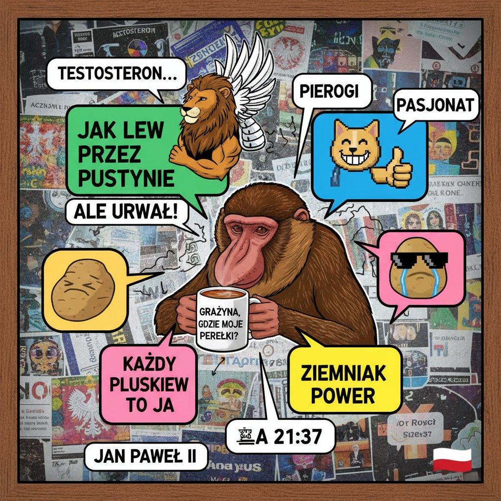 Kolaż polskich memów i dymków czatu, najpopularniejsze inside-jokes