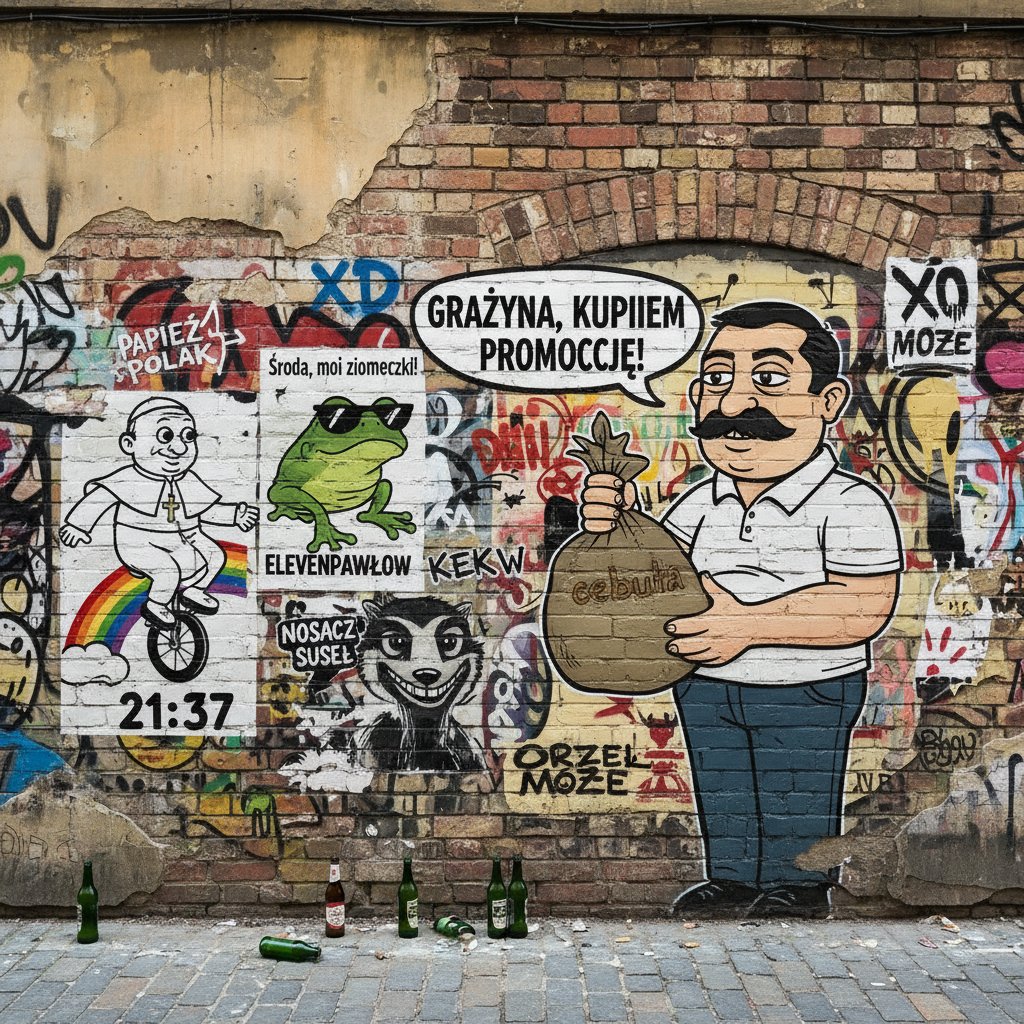 Grupa młodych osób wymieniających memy i żarty online w miejskim plenerze