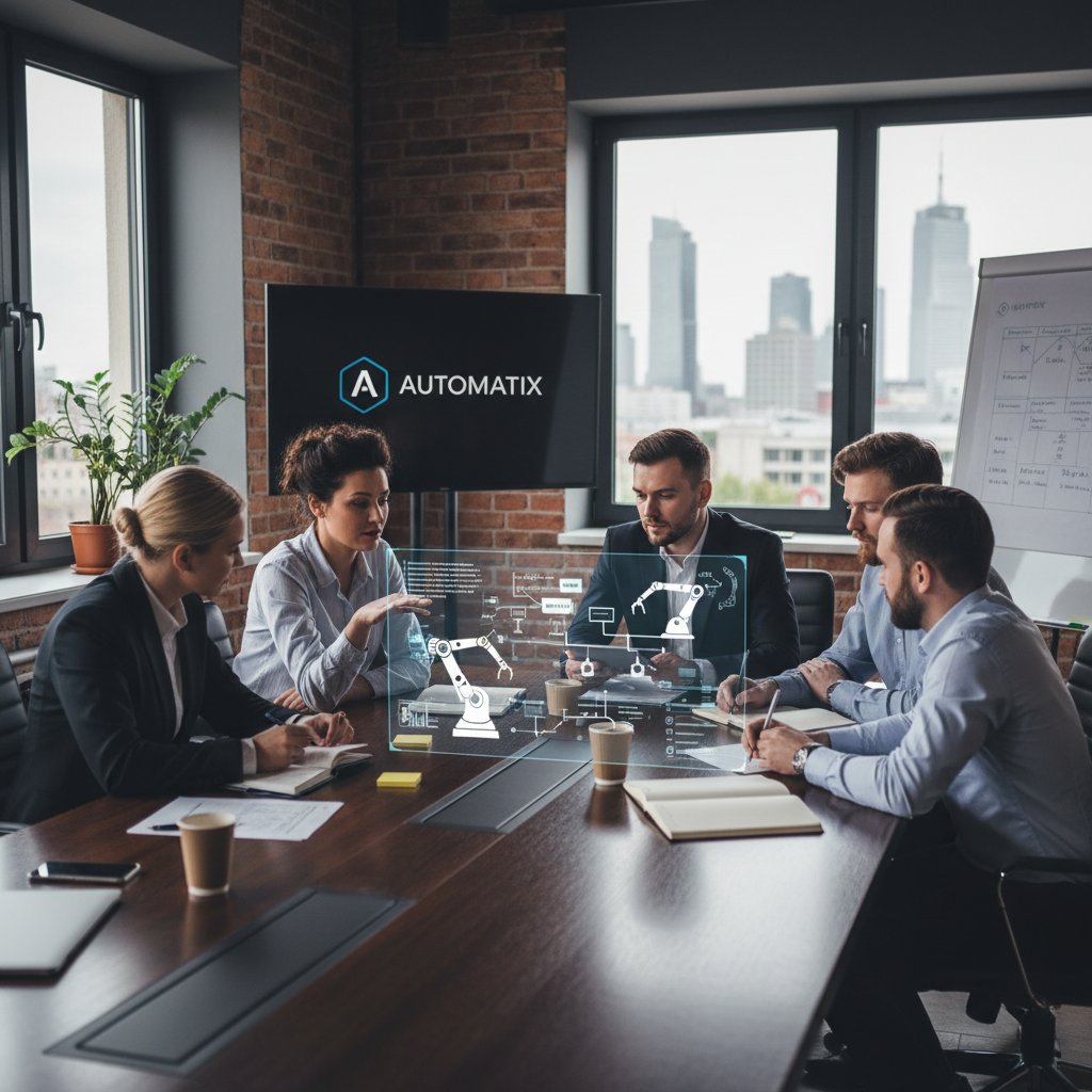 Zespół biurowy w Polsce, dyskutujący wdrożenie narzędzi automatyzujących komunikację