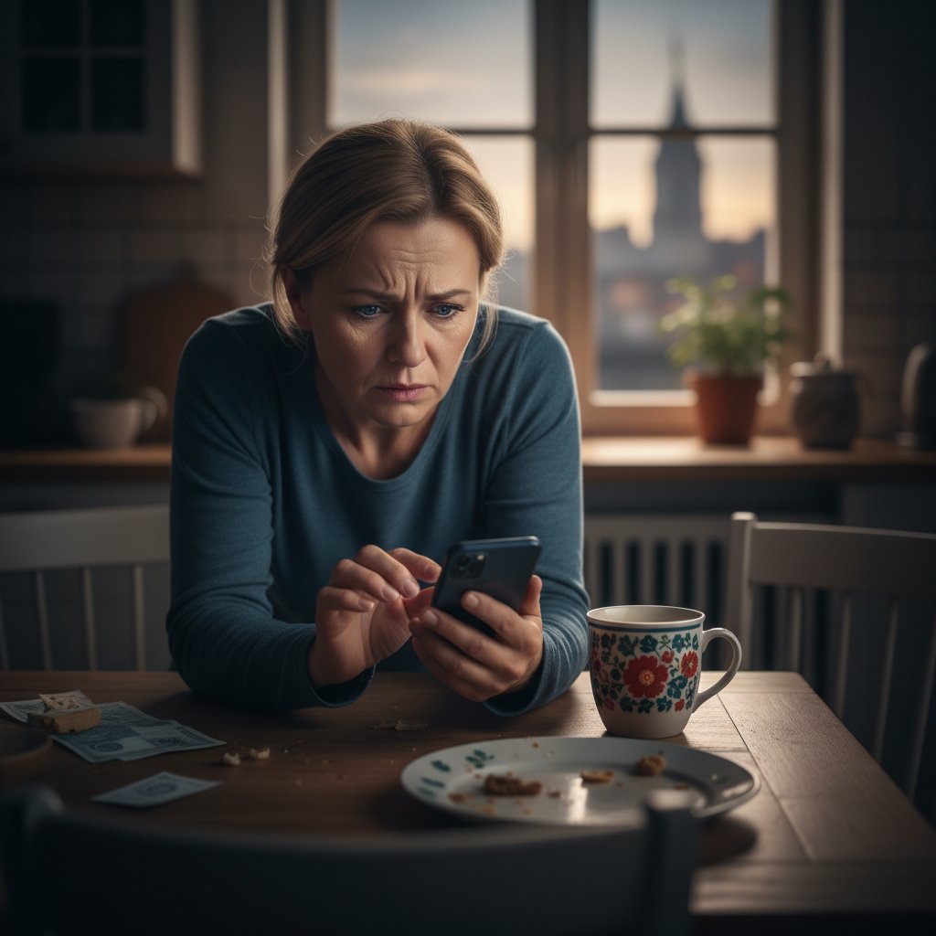 Rodzic sprawdzający opinie o szkole online wieczorem