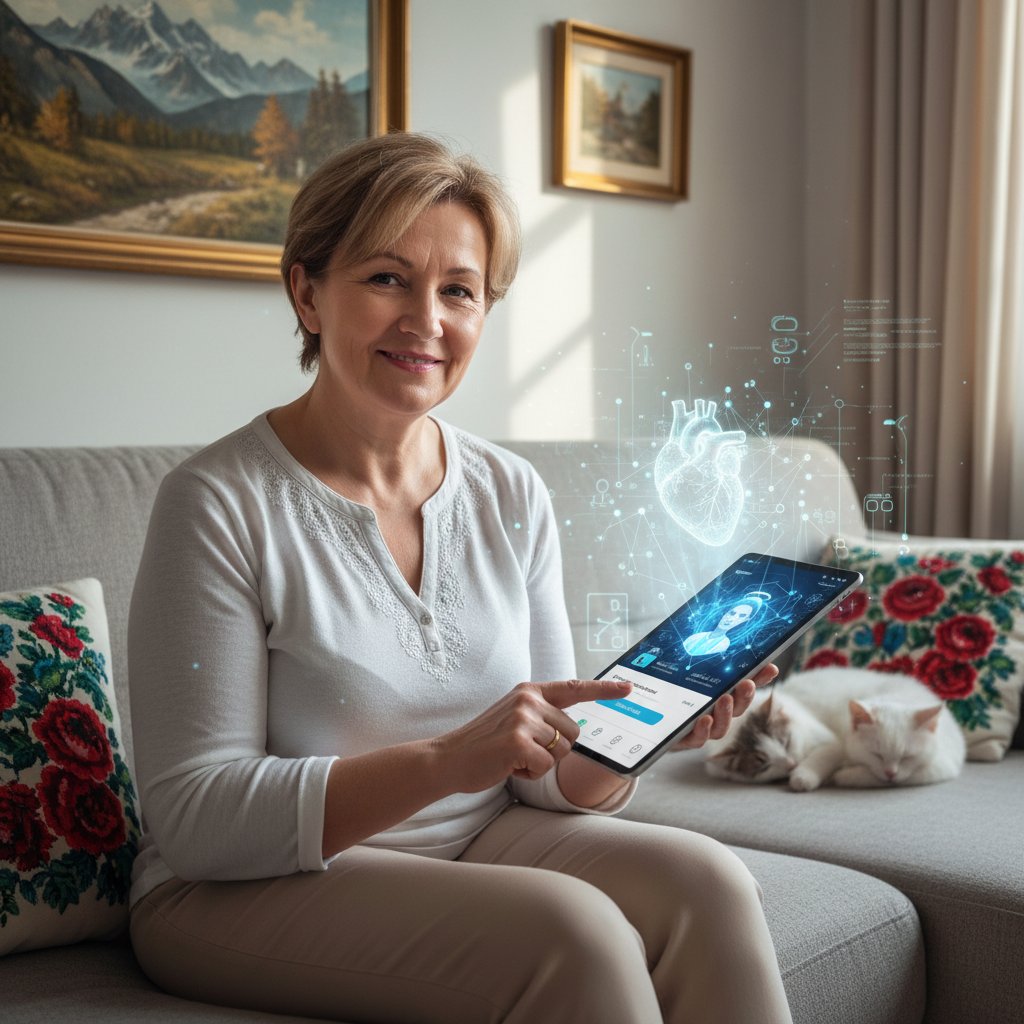 Polski pacjent korzystający z mobilnej aplikacji zdrowotnej w domu