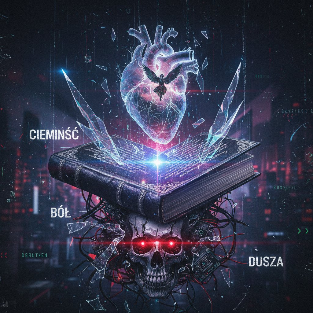 Książka z poezją i interfejs AI na jednym stole