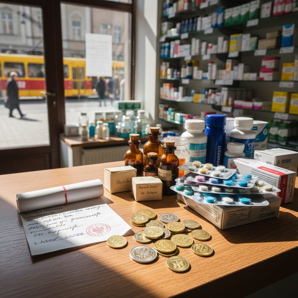 Recepta i monety na ladzie apteki – koszt leków przeciwdepresyjnych TLPD vs. SSRI