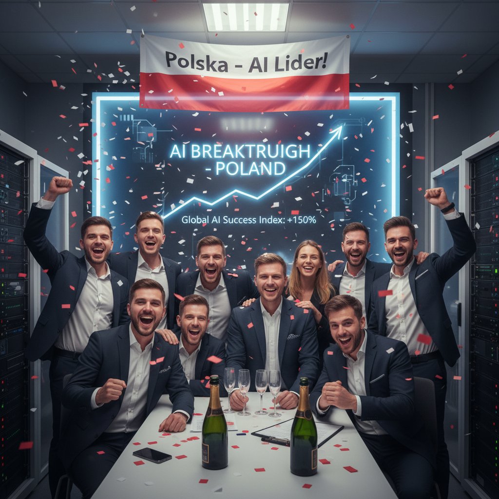 Polski zespół badawczy świętujący sukces dzięki AI