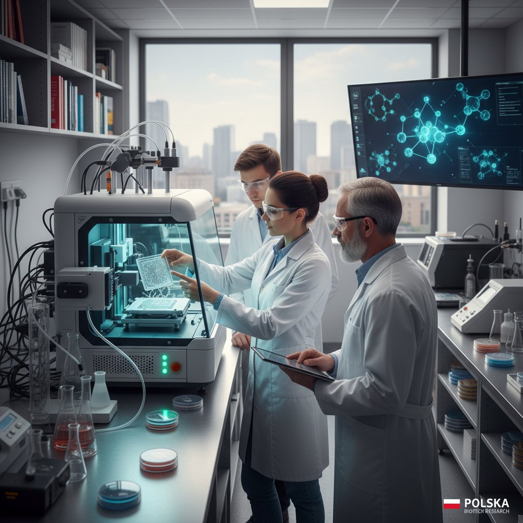Polscy naukowcy analizują wyniki biodruku w nowoczesnej pracowni
