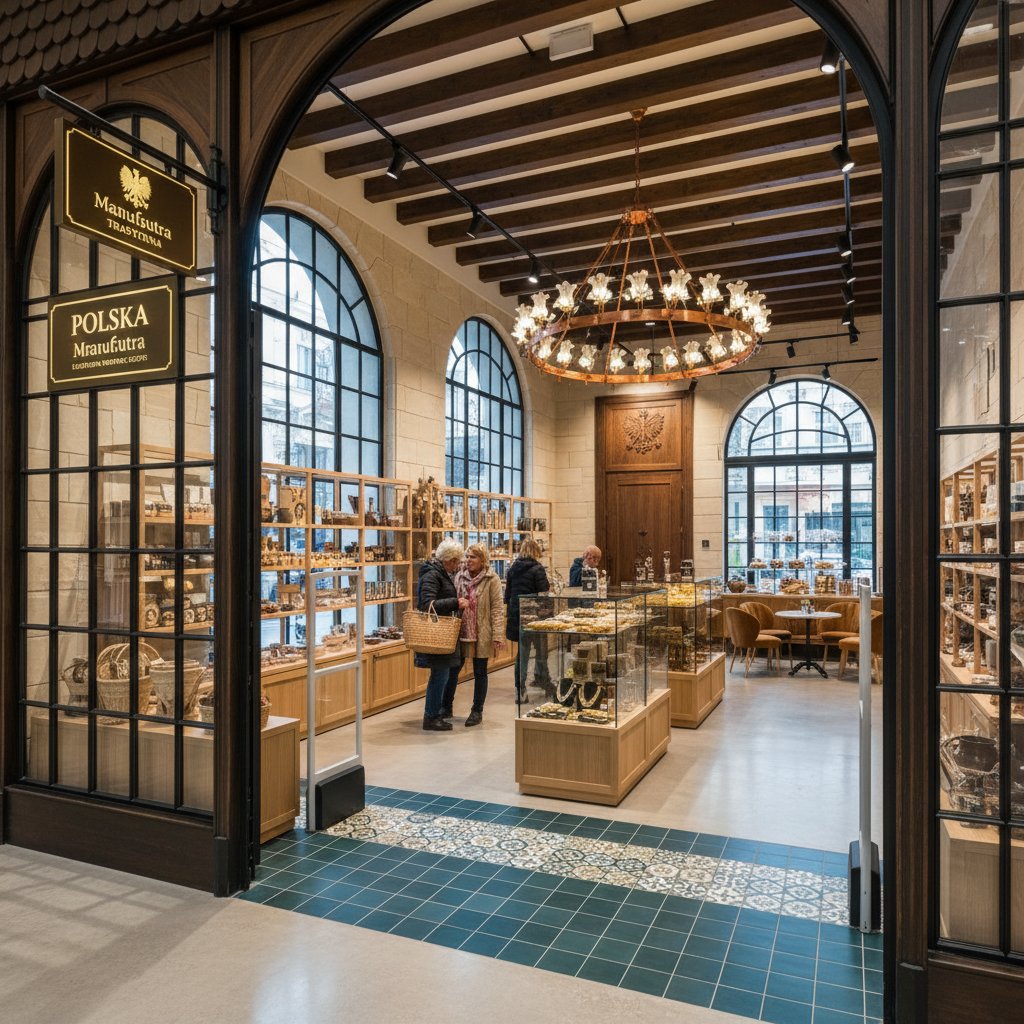 Nowoczesny polski sklep spożywczy na tle tradycyjnych europejskich sklepów
