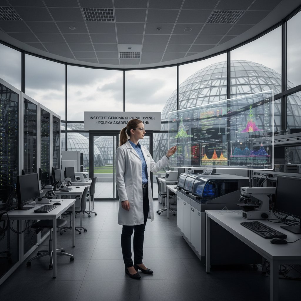 Polski naukowiec analizujący dane populacyjne DNA w centrum badawczym