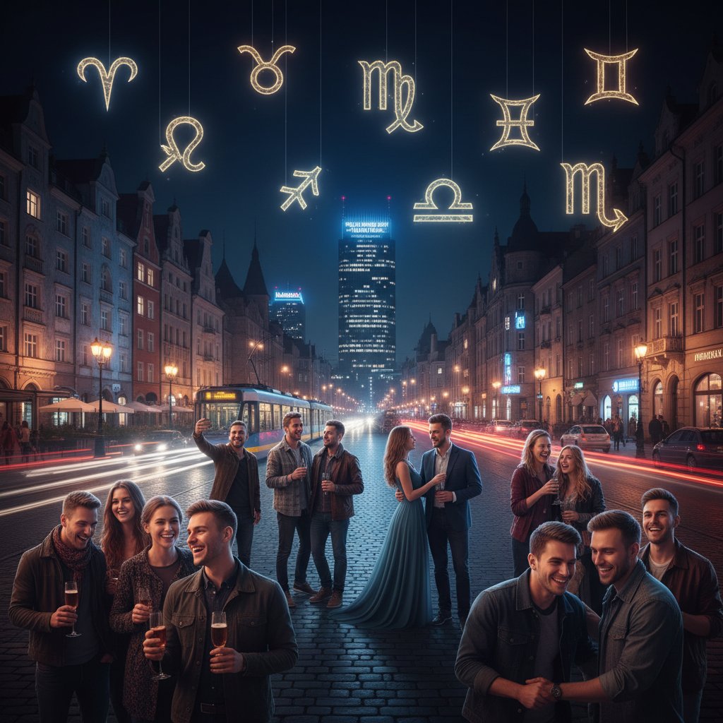 Polscy single na tle miejskich znaków zodiaku, symbolizujących nową falę zainteresowania astrologią