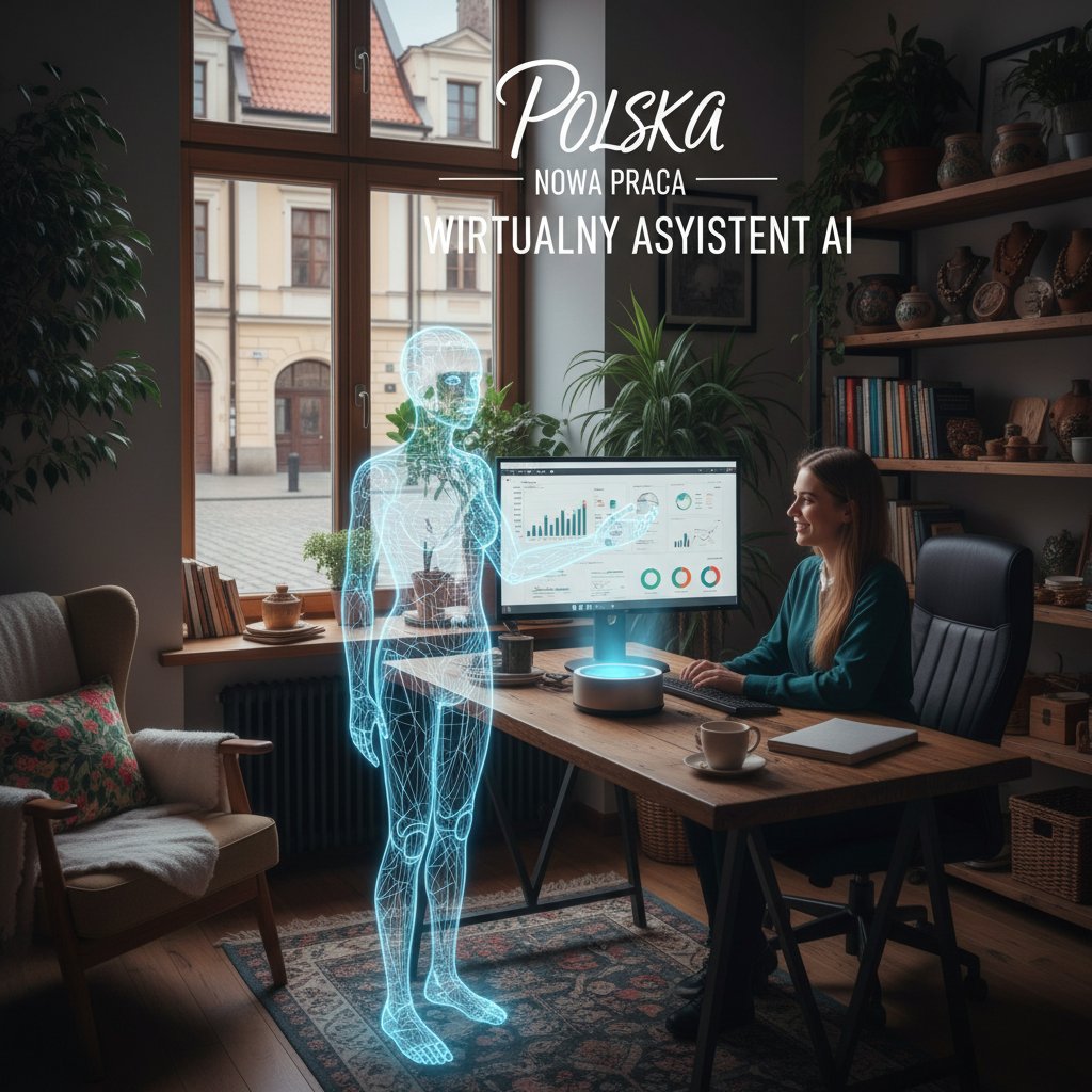 Zespół małej firmy w Polsce współpracuje z wirtualnym pracownikiem AI przy komputerze