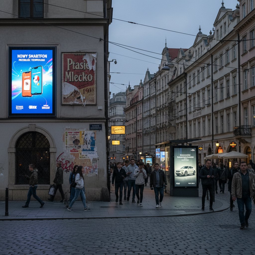 Zderzenie nowoczesności i tradycji w polskiej reklamie – polska ulica z reklamami digital i tradycyjnymi