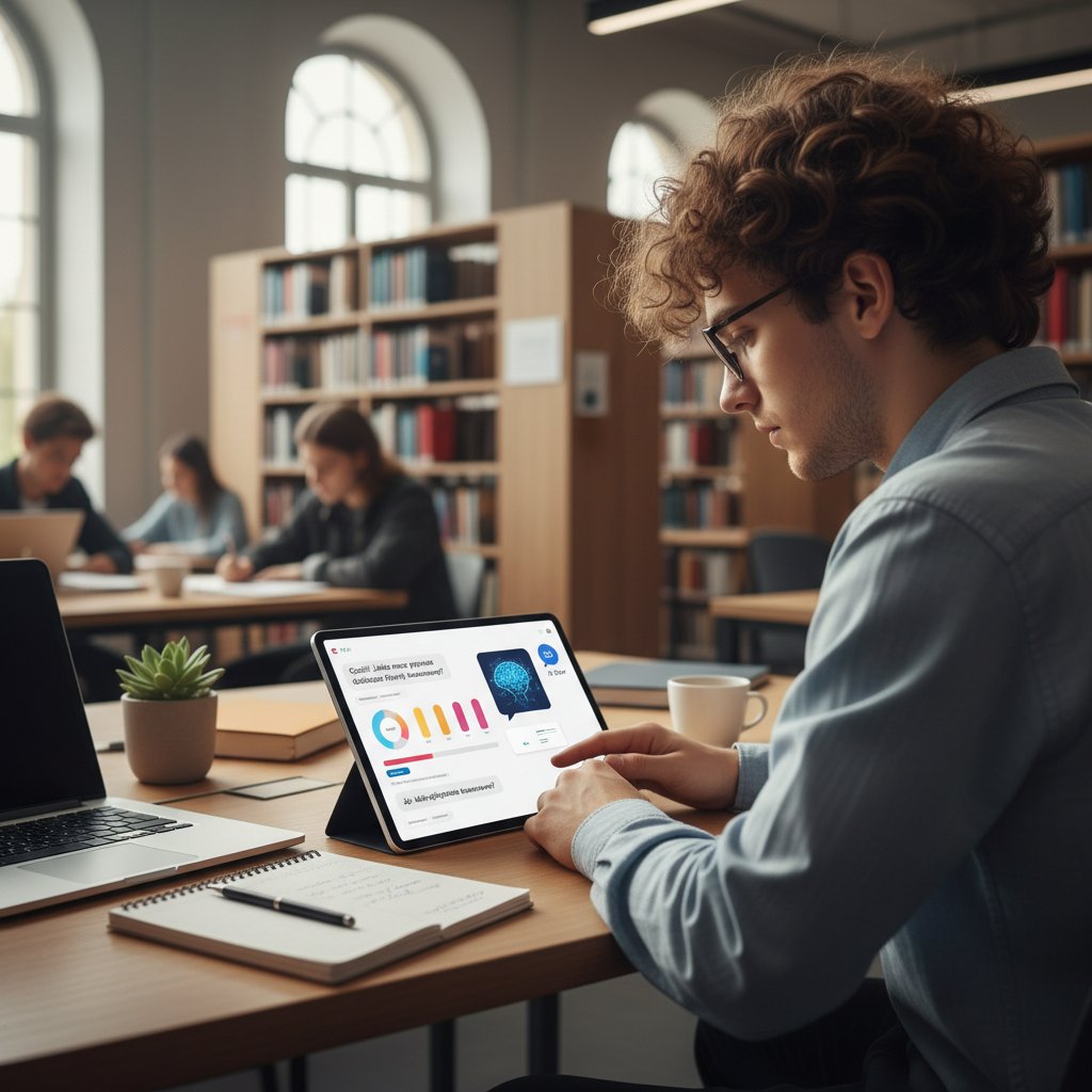 Uczeń z Polski rozmawiający na czacie z AI w aplikacji edukacyjnej