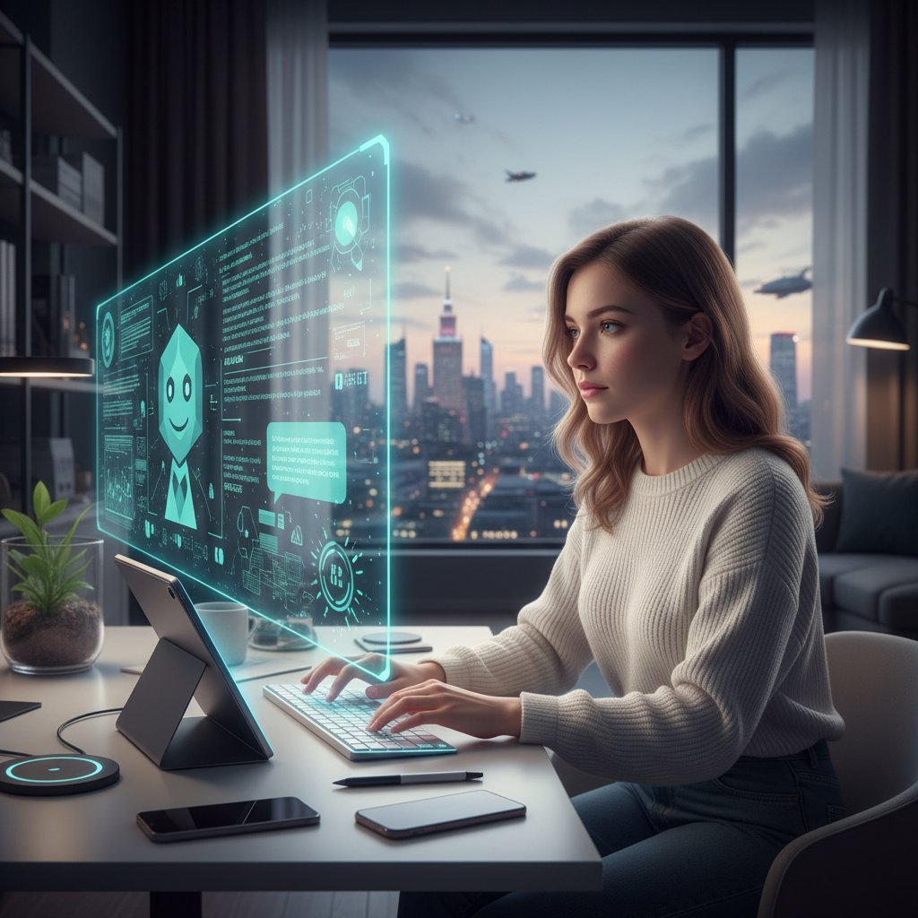 Polski student rozmawiający przez AI, nowoczesne technologie w tle