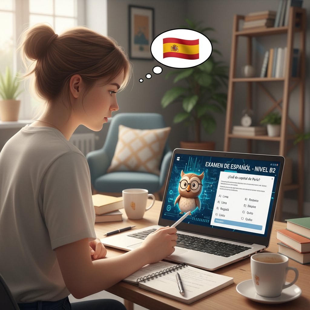 Uczeń korzystający z korepetytor.ai do testów hiszpańskiego online