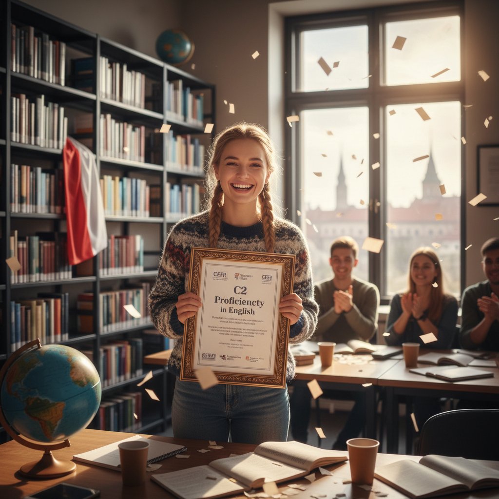 Polak świętuje sukces w nauce rosyjskiego online