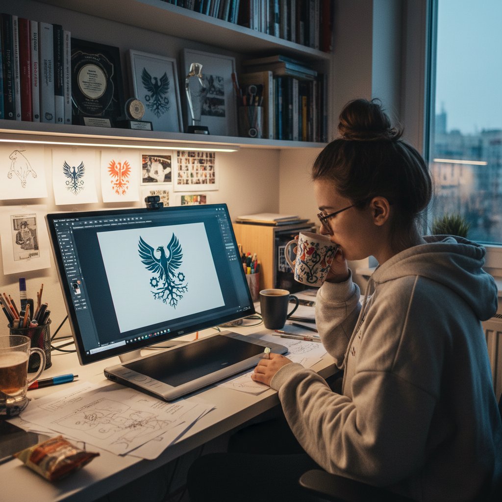 Polski student tworzy własne logo w Illustratorze w domowym studio