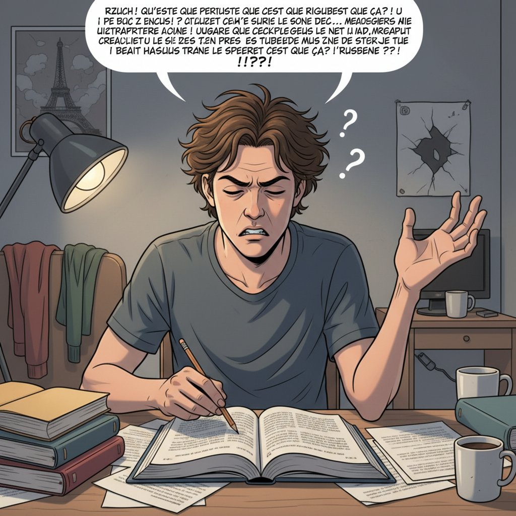 Wyrazisty gest ucznia z frustracją popełniającego typowy polski błąd w wymowie francuskiej