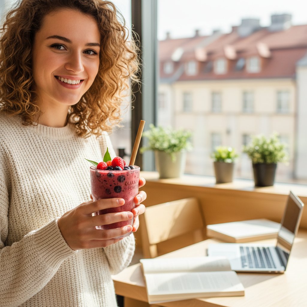 Studentka przygotowuje smoothie z guaraną