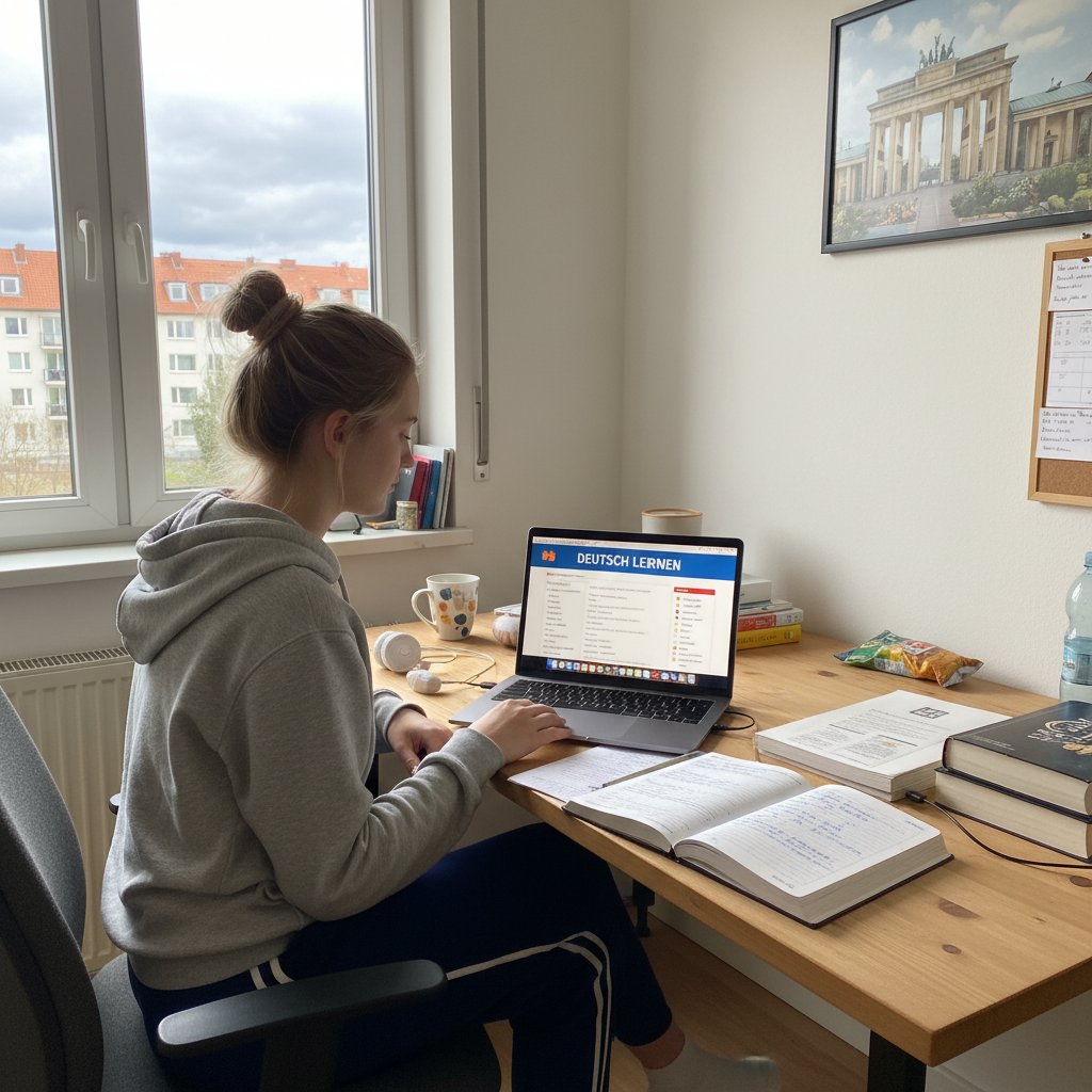 Polski uczeń przygotowujący się online do egzaminu DSH podczas pandemii w domowym zaciszu