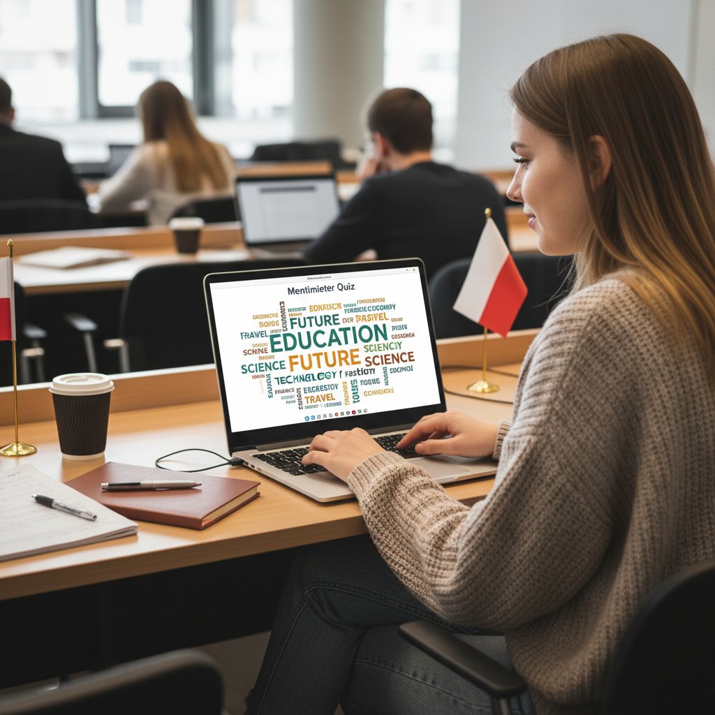 Uczeń tworzy quiz Mentimeter podczas korepetycji online, zaangażowanie w interaktywną naukę