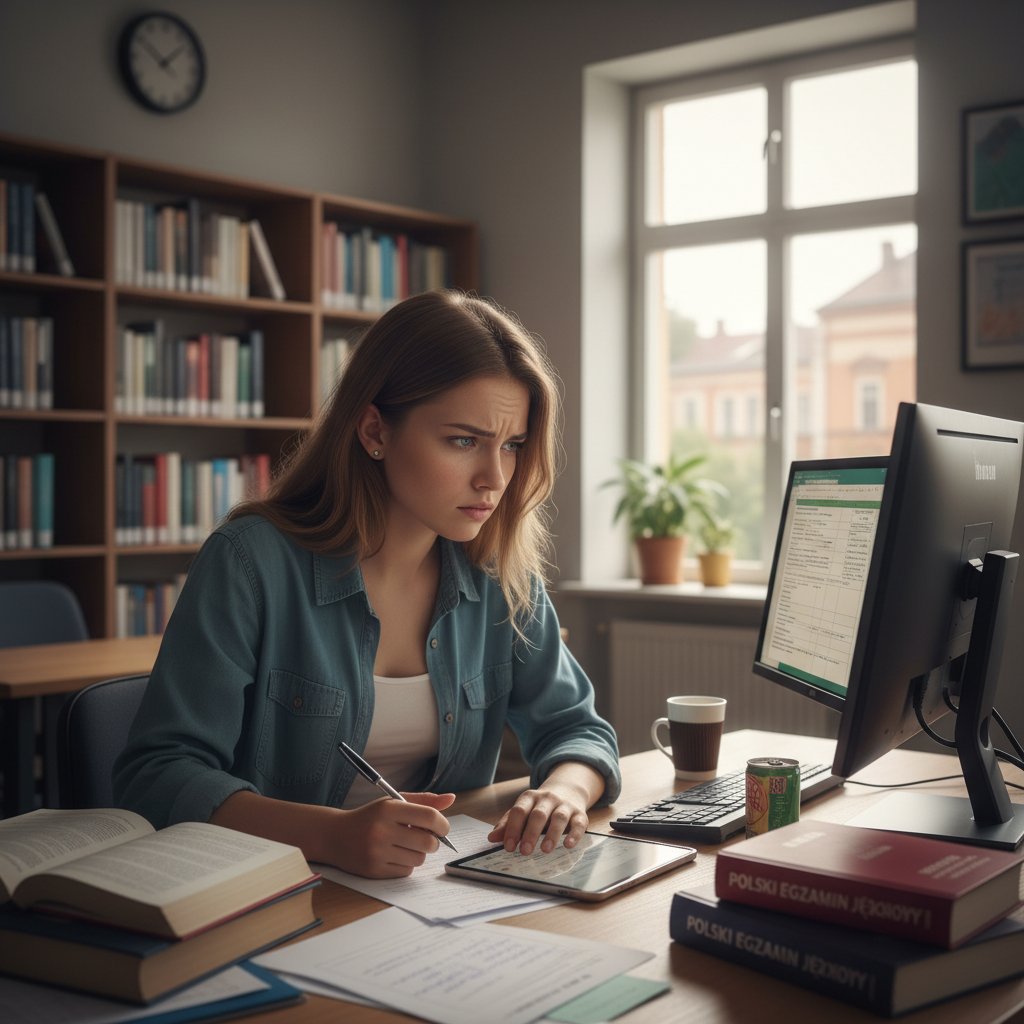 Polski uczeń przed egzaminem językowym, stres i niepewność