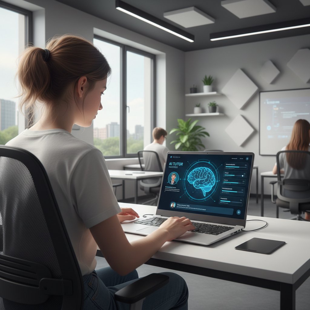 Polski uczeń korzystający z laptopa, a na ekranie widoczny spersonalizowany panel AI do nauki