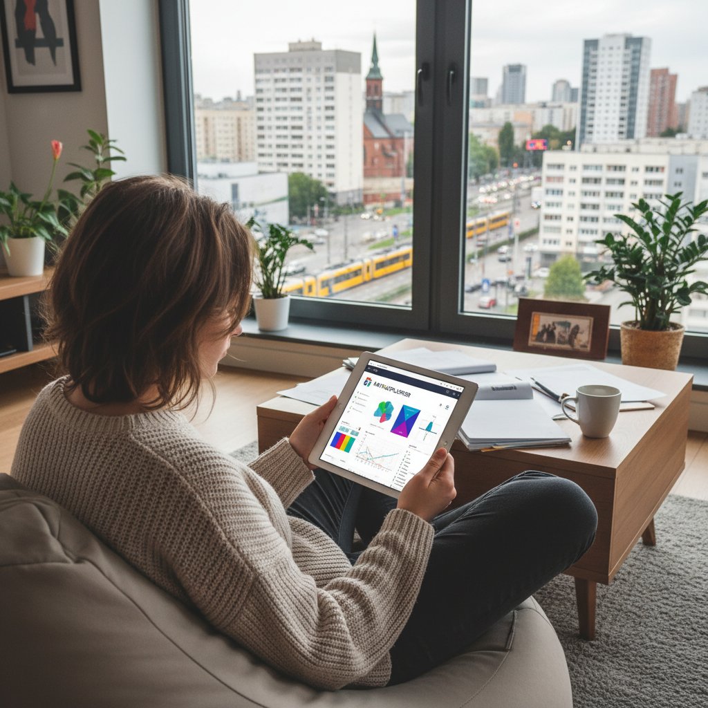 Polski uczeń korzysta z aplikacji do nauki ciągów matematycznych na tablecie