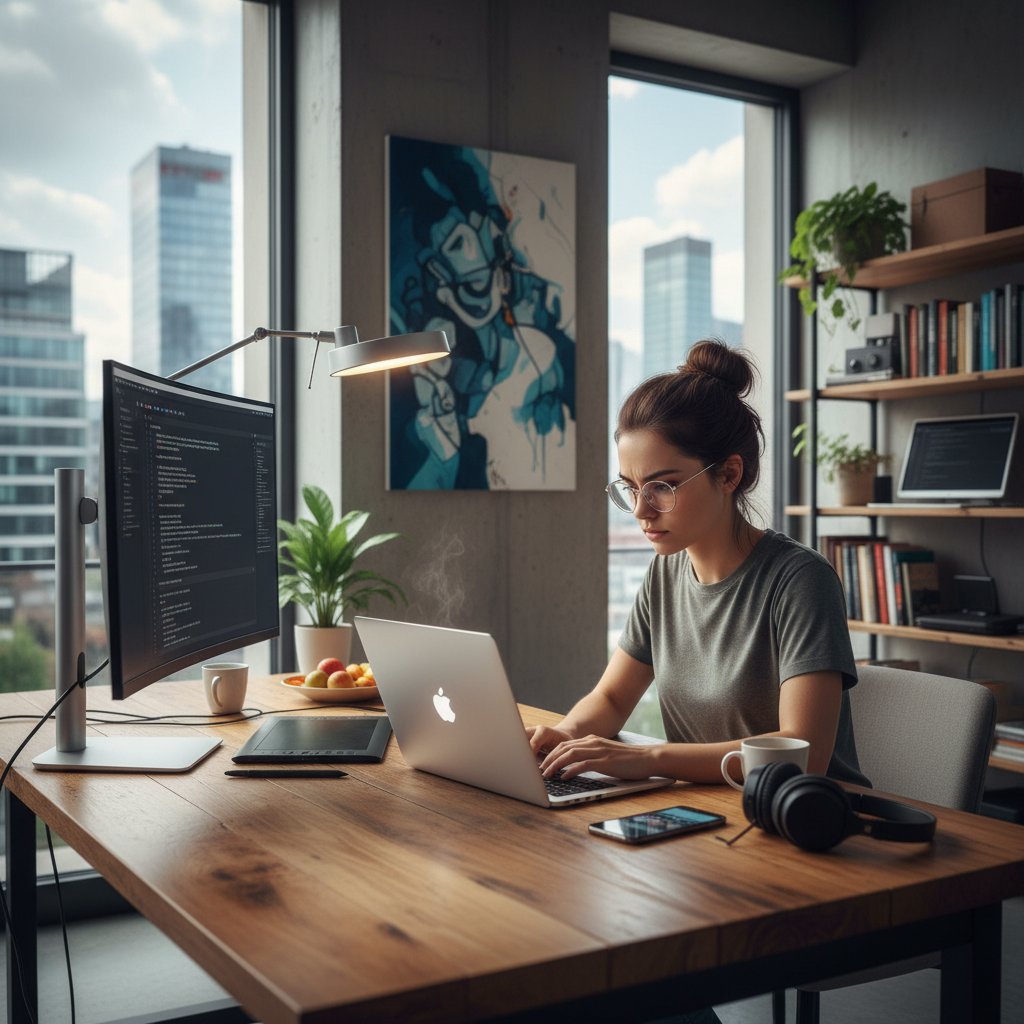 Nowoczesne stanowisko do nauki online w polskim domu.