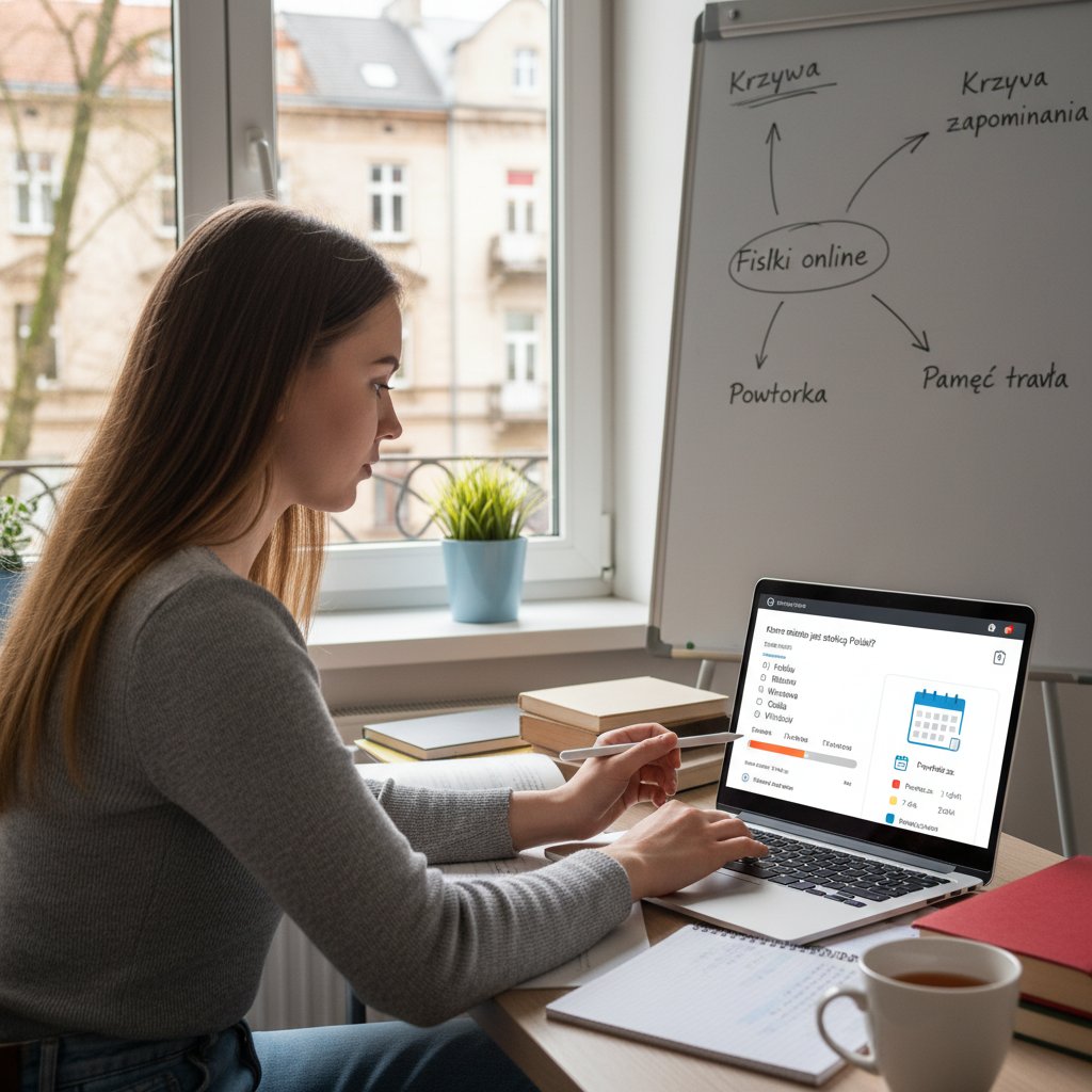 Młody uczeń korzystający z quizów online i aplikacji powtórkowej