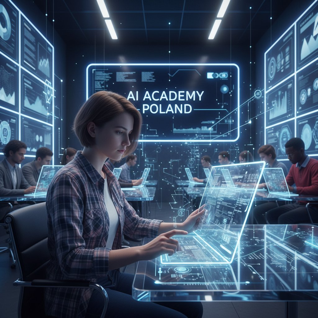 Uczeń korzystający z tabletu i AI w nowoczesnej polskiej klasie