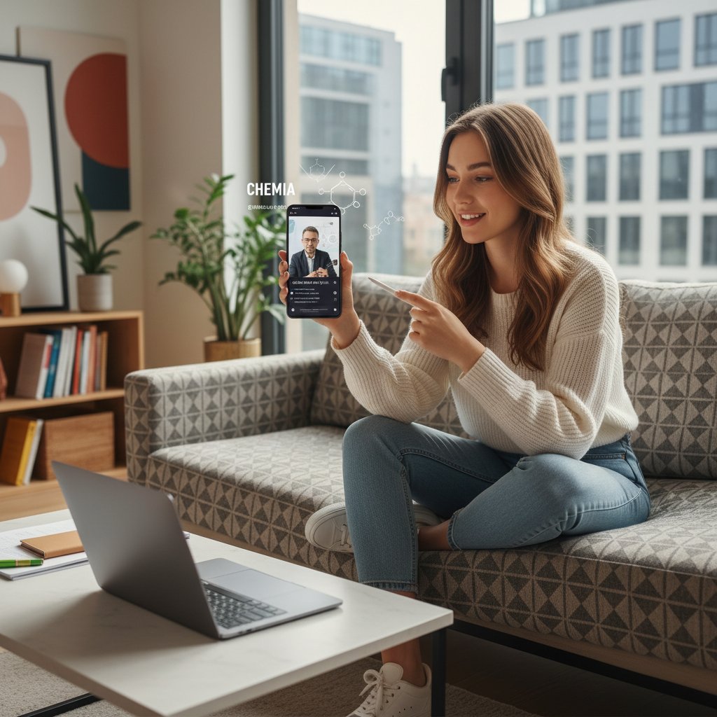 Polski uczeń nagrywający film edukacyjny na TikToka, nowoczesna przestrzeń, smartfon, kreatywność